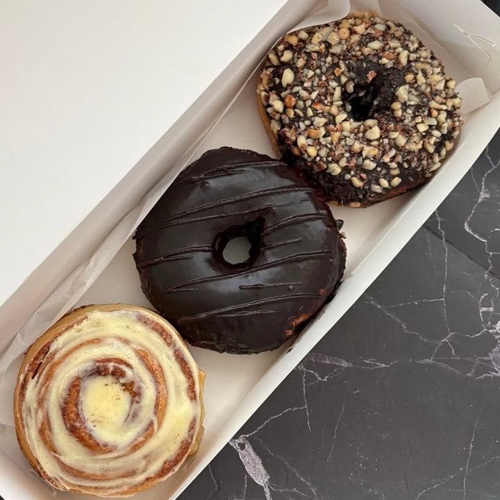 Donut Combo Box Treats 4 (Cinnamon Rolls + Dark Choco + Nutty Dark Choco) Thaw/Heat & Eat Frozen Box