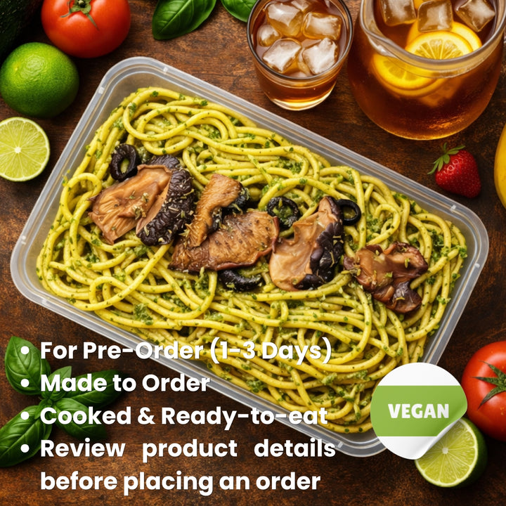 Mushroom Pesto Pasta Party Tray with Vegan Parmesan Cheese (For 1-3 Days Pre-Order | Made to order | Cooked & Ready To Eat) (Copy)