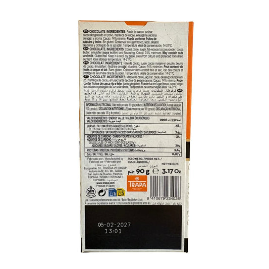 Trapa 74% Cacao Dark Chocolate Bar 90g