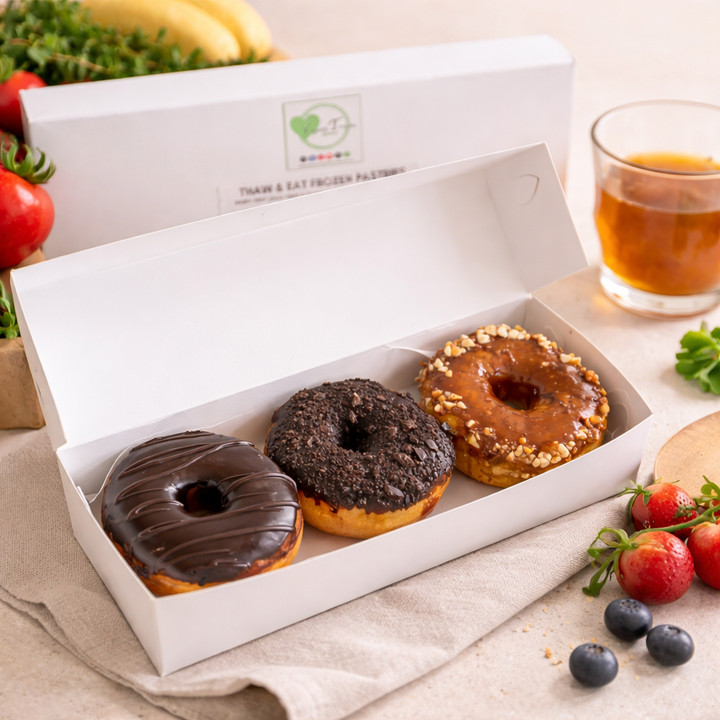 Donut Combo Box A4 (Dark Chocolate + Dark Chocolate / Oreos + Nutty Salted Caramel) Thaw/Heat & Eat Frozen Box